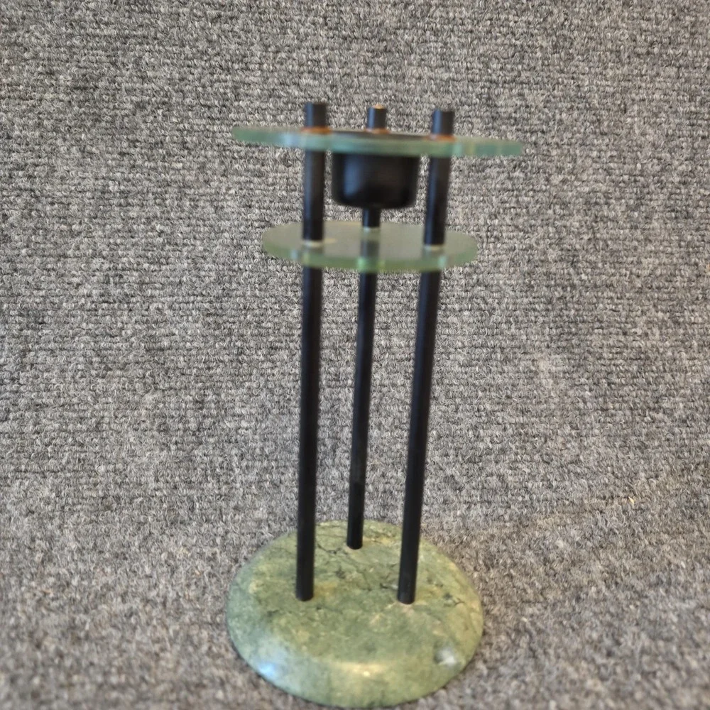 Modern Green Stone Glass Metal Tall Cobalt Candlestick Holder Modernist‎ Decor